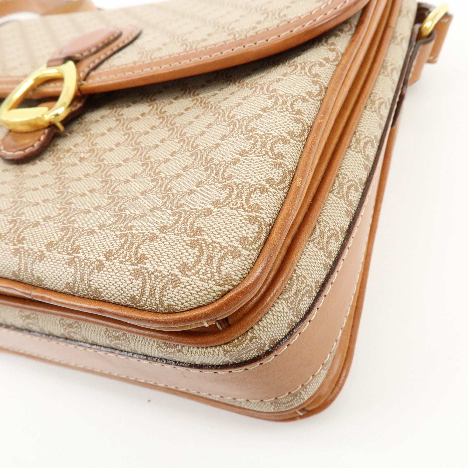 CELINE Macadam PVC Leather Shoulder Bag Crossbody Bag Brown Beige