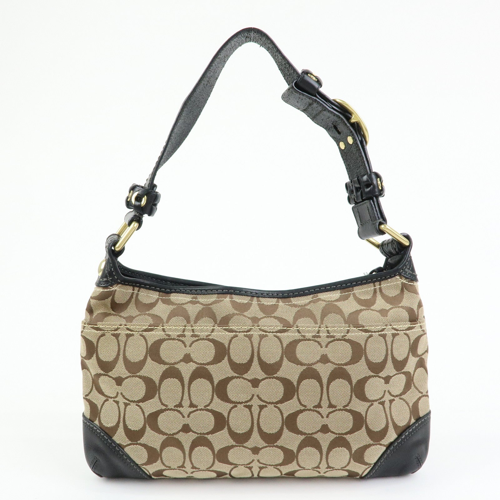 COACH Singnature Canvas Leather Shoulder Bag Hand Bag Beige Black Brown