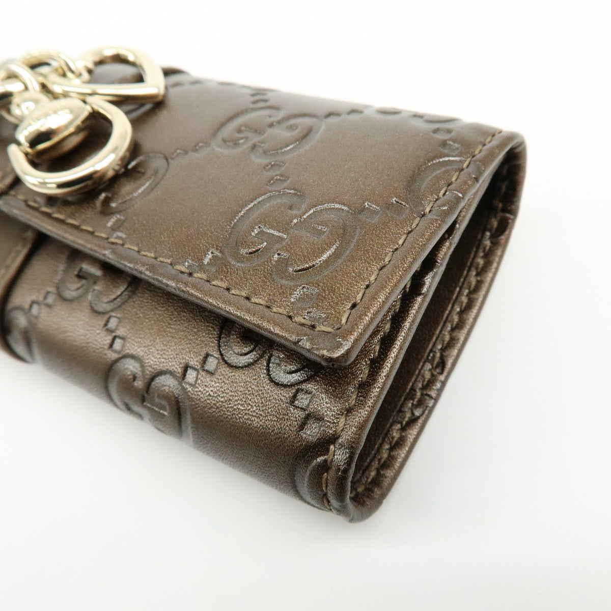 GUCCI Heartbit Guccissima Leather 6 Ring Key Case Key Holder Bronze