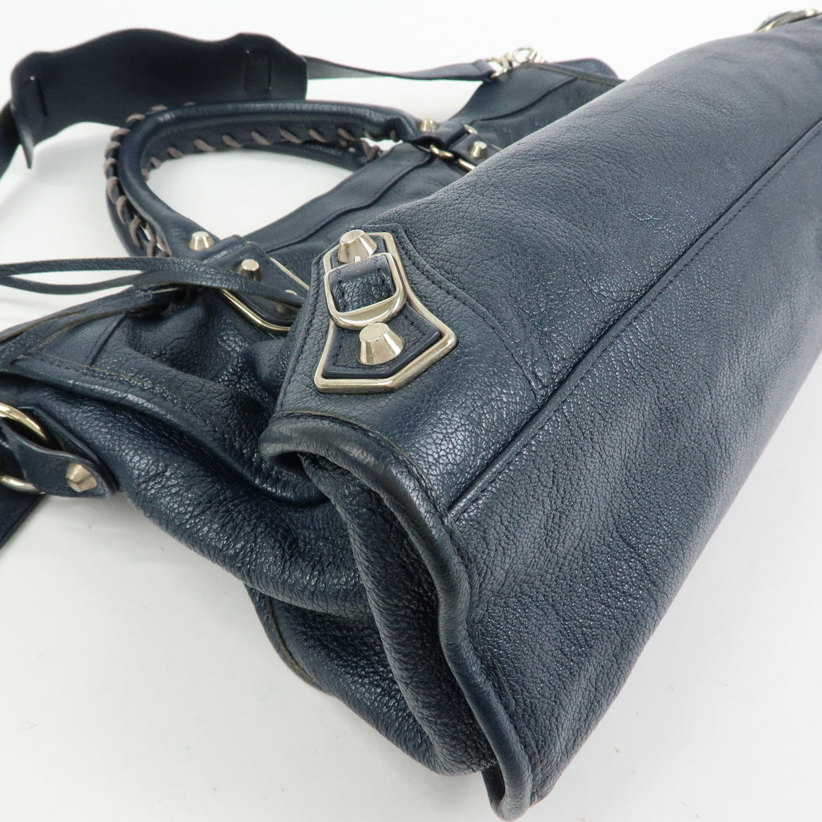BALENCIAGA Classic Metallic Edge City Leather 2Way Bag Navy 390154