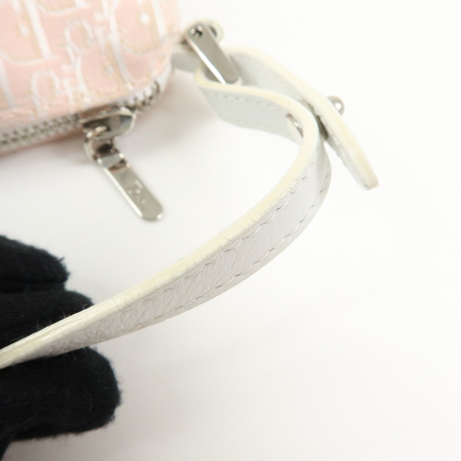 Christian Dior Trotter Canvas Leather Pouch Hand Bag Pink White