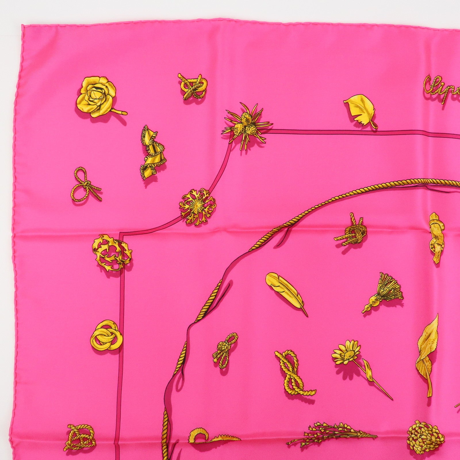 HERMES Carre 90 Silk 100% Scarf Clips Pink Gold