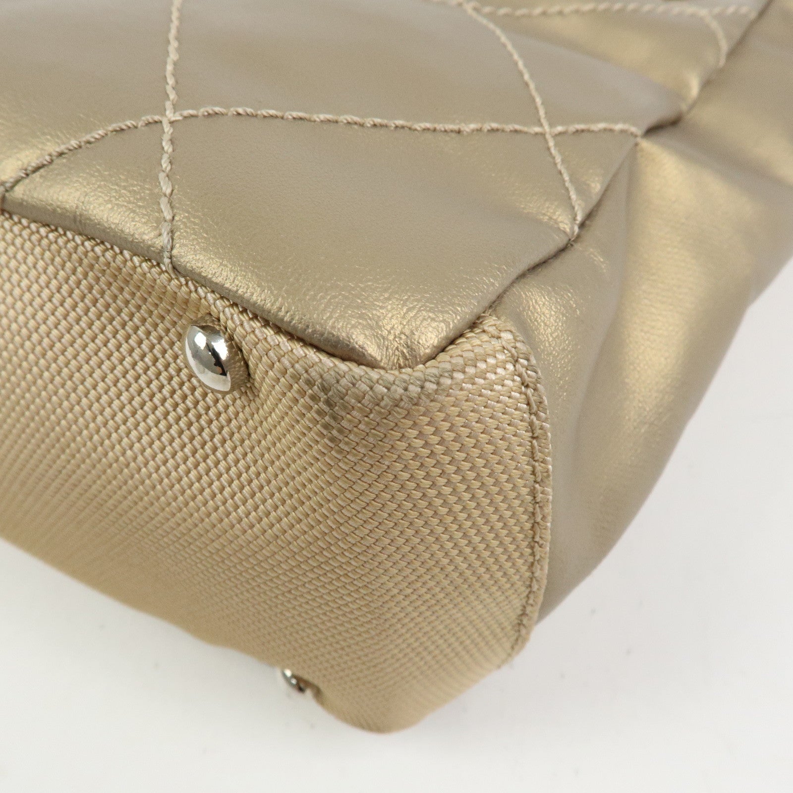 CHANEL Paris Biarritz PM Coated Canvas Leather Tote Bag Gold A34208