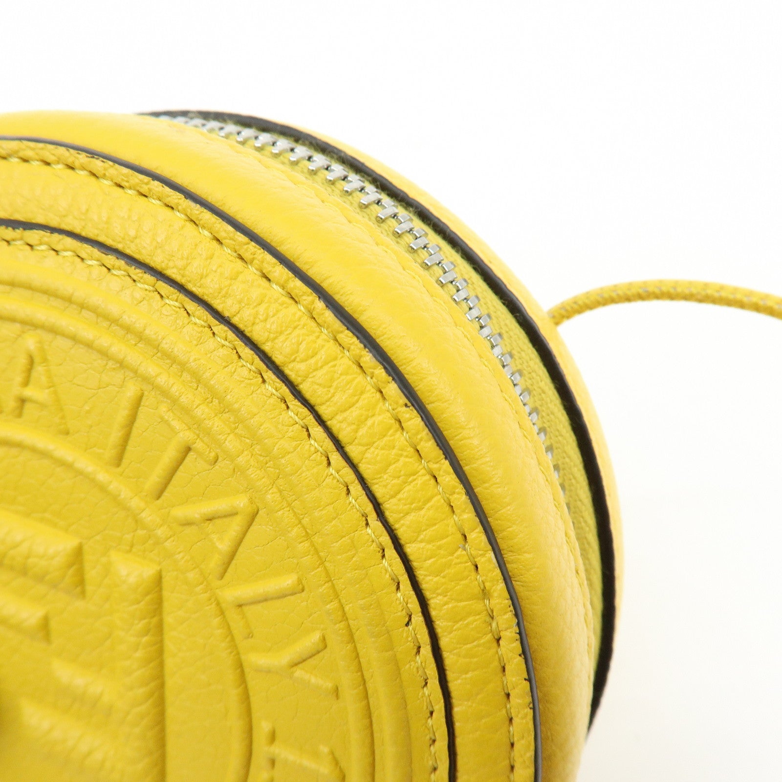 FENDI FF Logo Leather Round Zip Shoulder Bag Yellow 7M0359