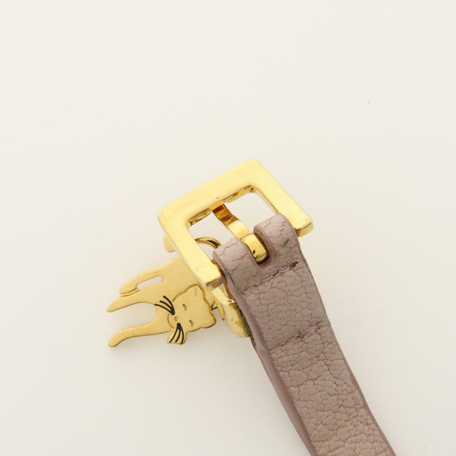 MIU MIU Madras Leather Metal Bracelet Cat Motif Pink 51B090
