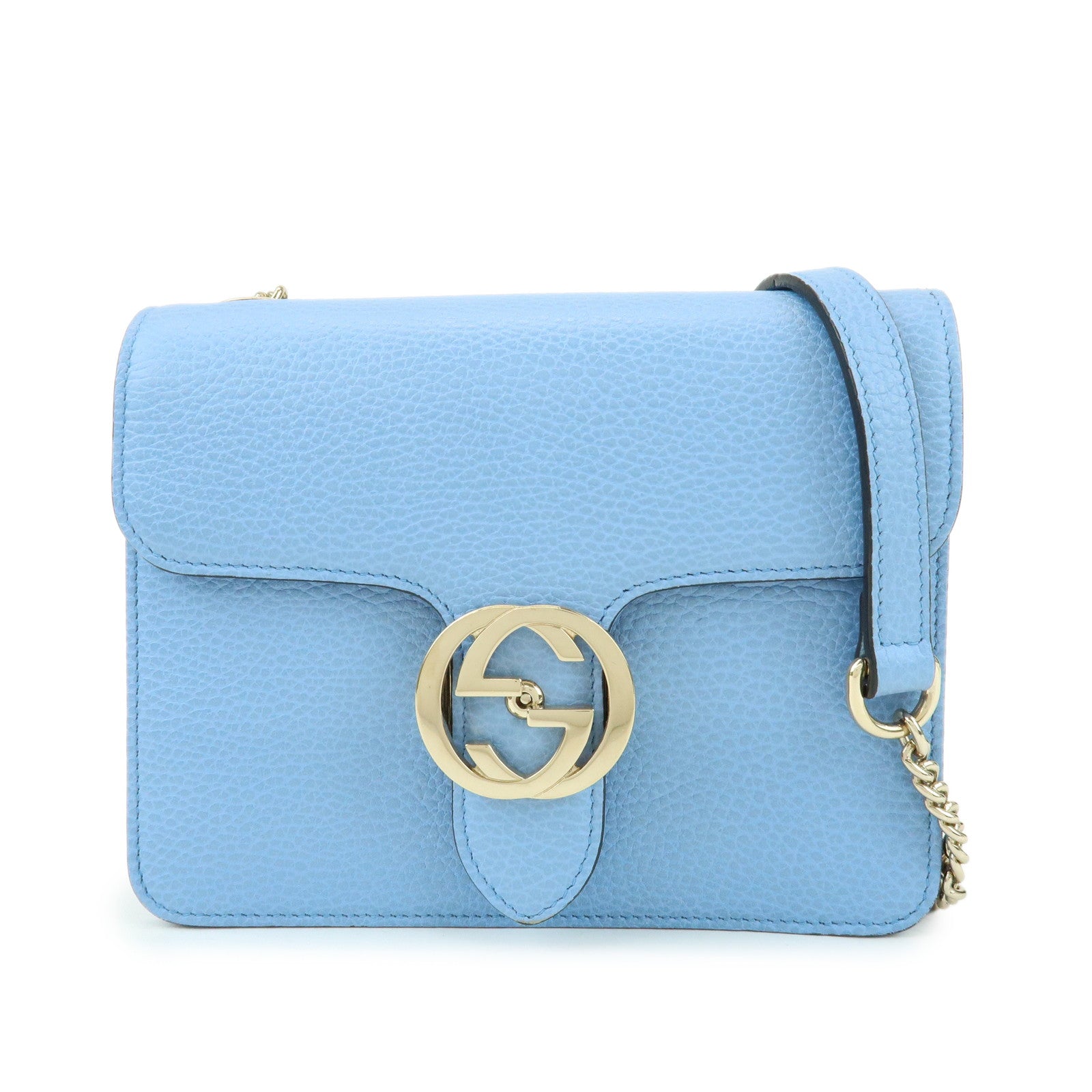 GUCCI Interlocking G Leather Chain Shoulder Bag Light Blue 510304
