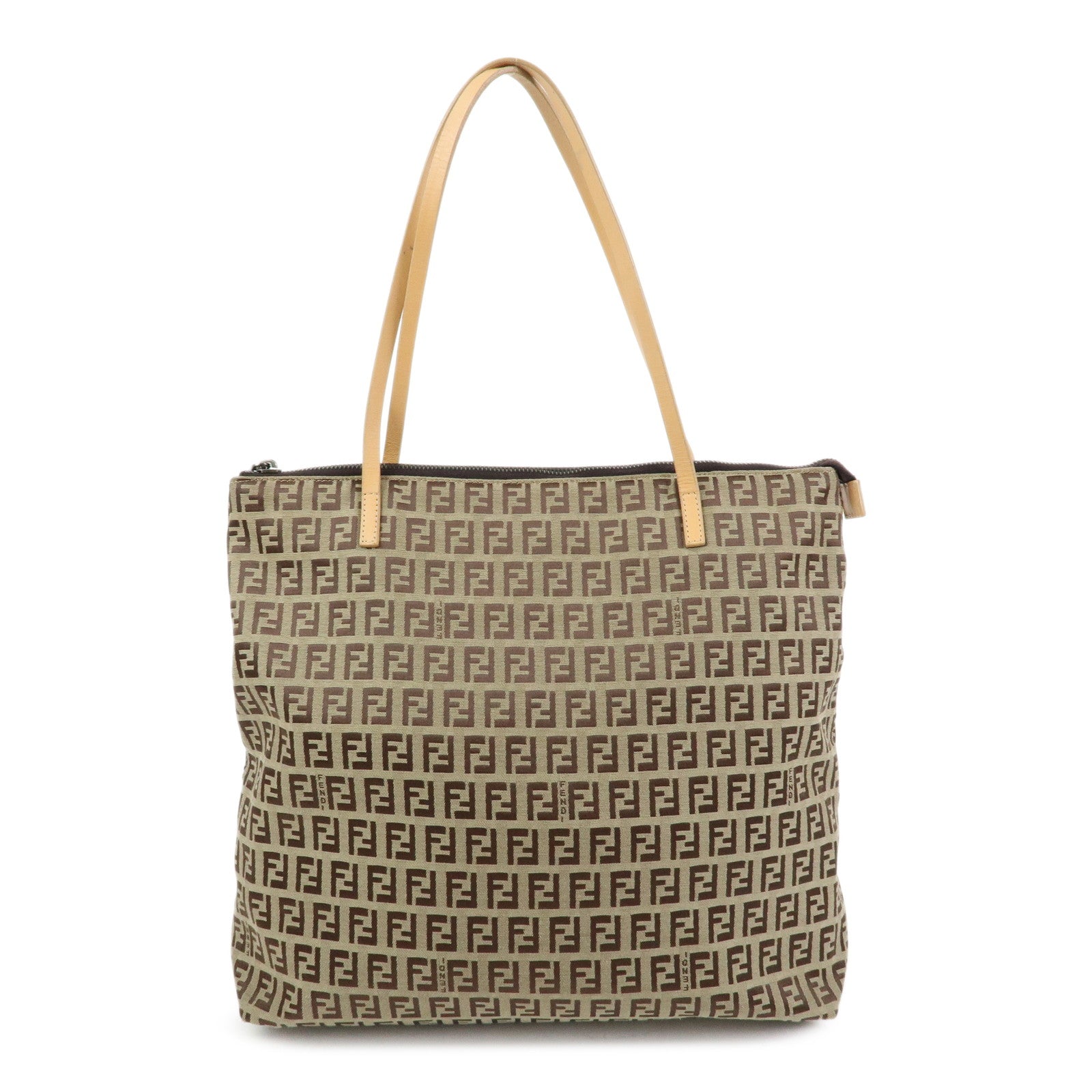 FENDI Zucchino Canvas Leather Tote Bag Shoulder Bag Beige 8BH024