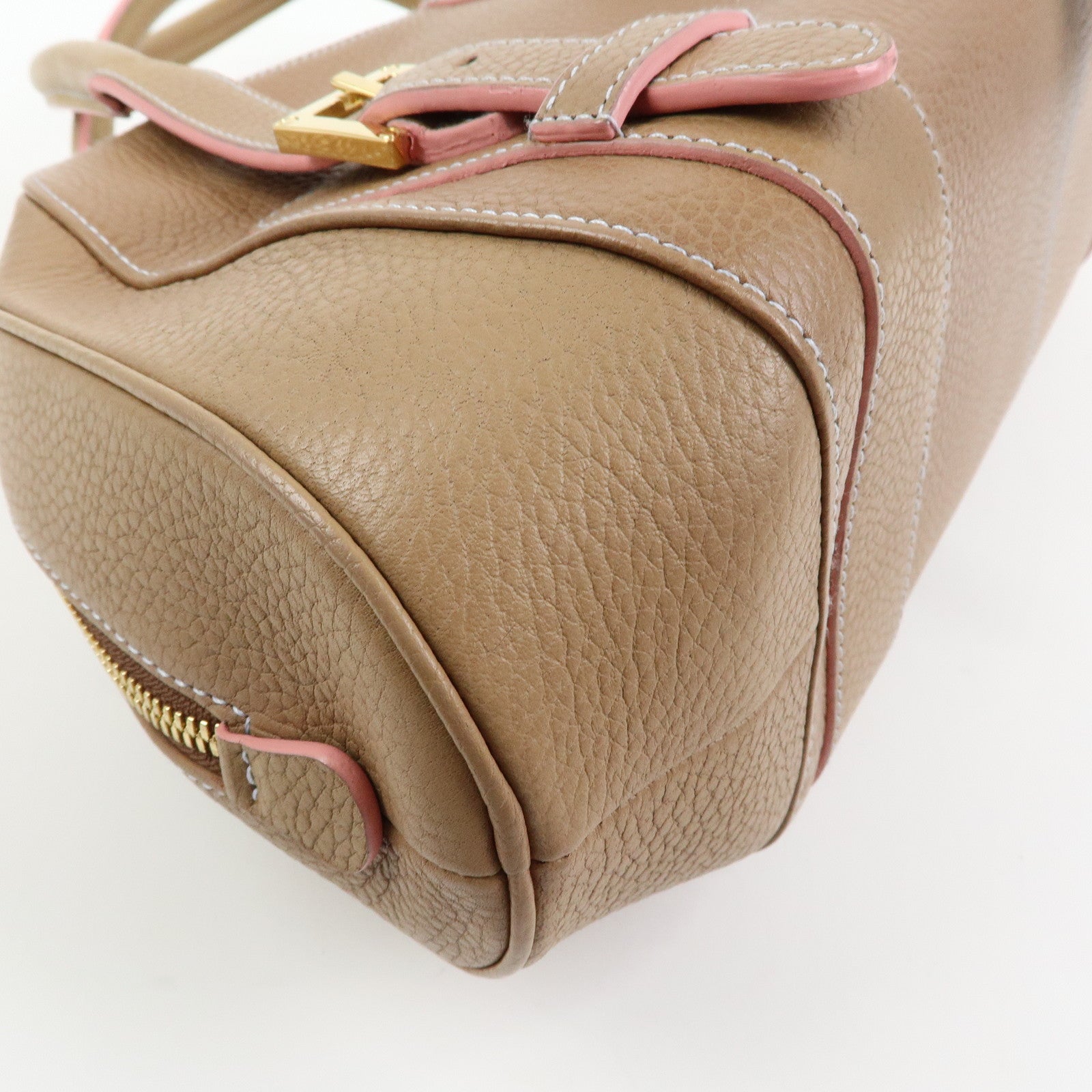 LOEWE Senda Stitches Leather Hand Bag Boston Bag Beige