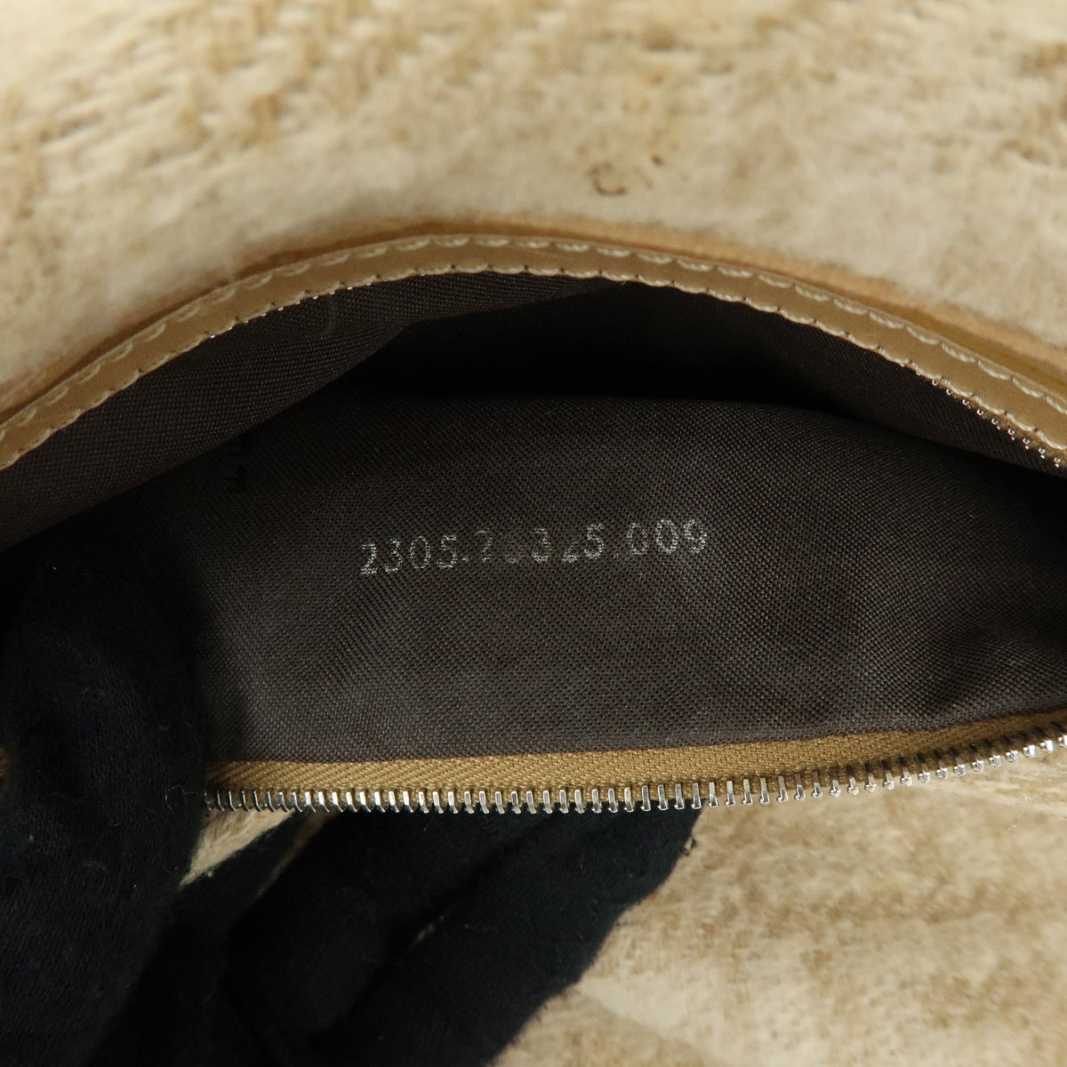 FENDI Mamma Baguette Zucca Wool Leather Shoulder Bag Beige 26325