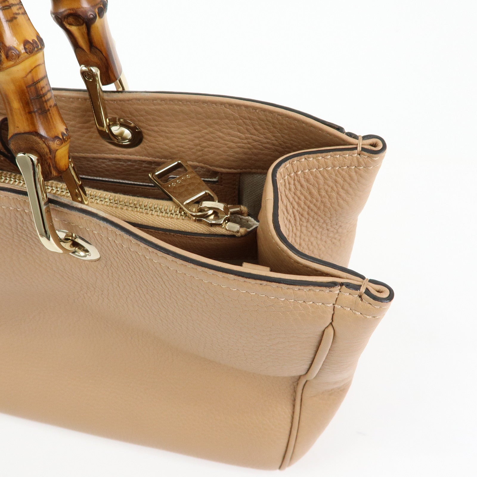 GUCCI Bamboo Shopper Medium Leather 2WAY Tote Bag Pink Beige 323660