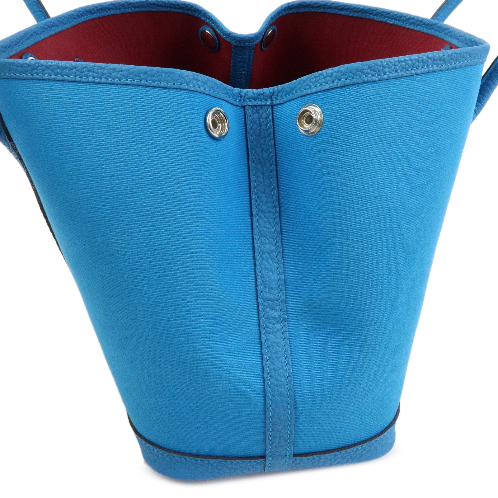 HERMES Garden Party TPM Toile H Leather Tote Bag Hand Bag TurquoiseBlue
