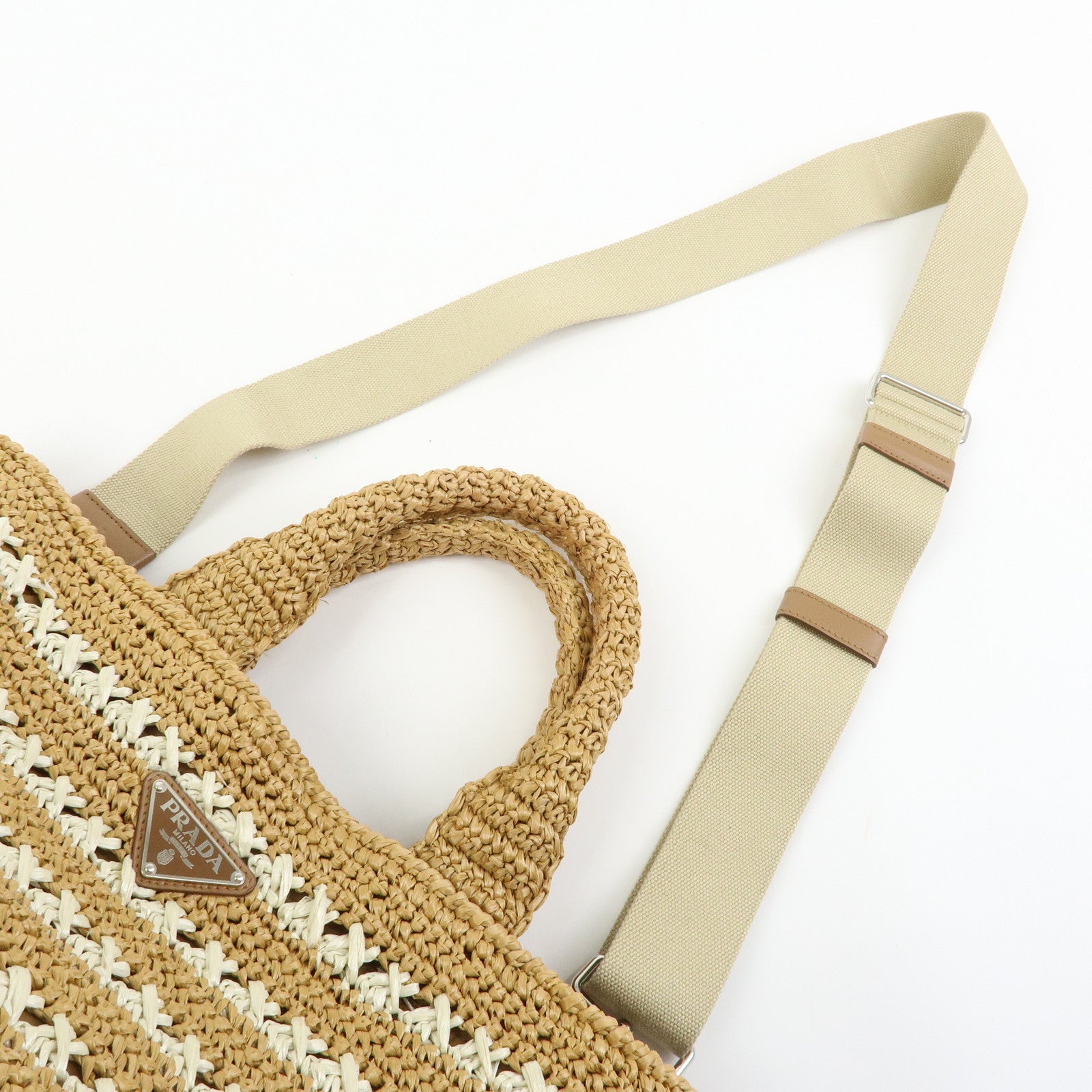 PRADA Canapa Raffia 2Way Bag Hand Bag Shoulder Bag Beige BN2888