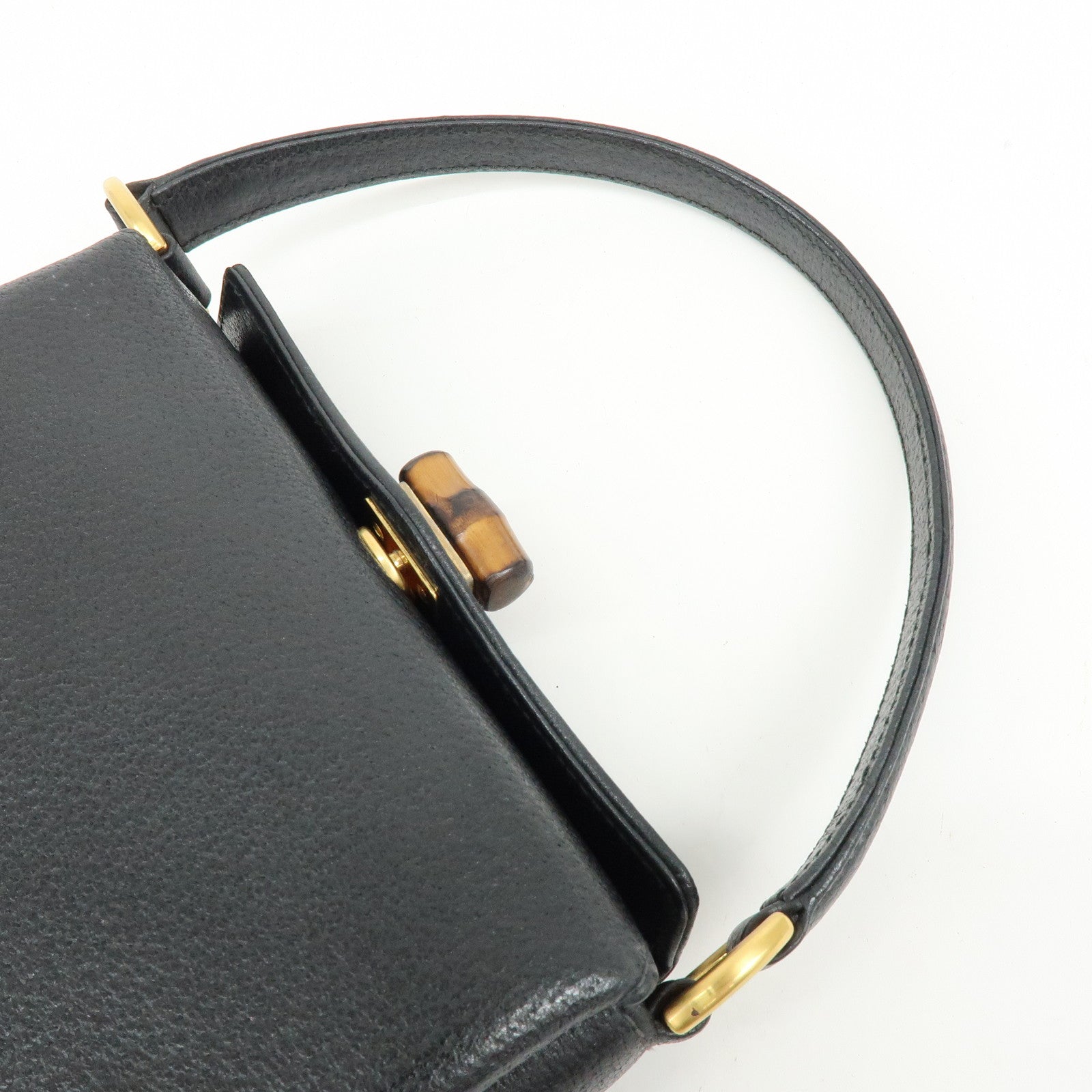 GUCCI Bamboo Turn Lock Leather Mini Hand Bag Black 000・33・0249