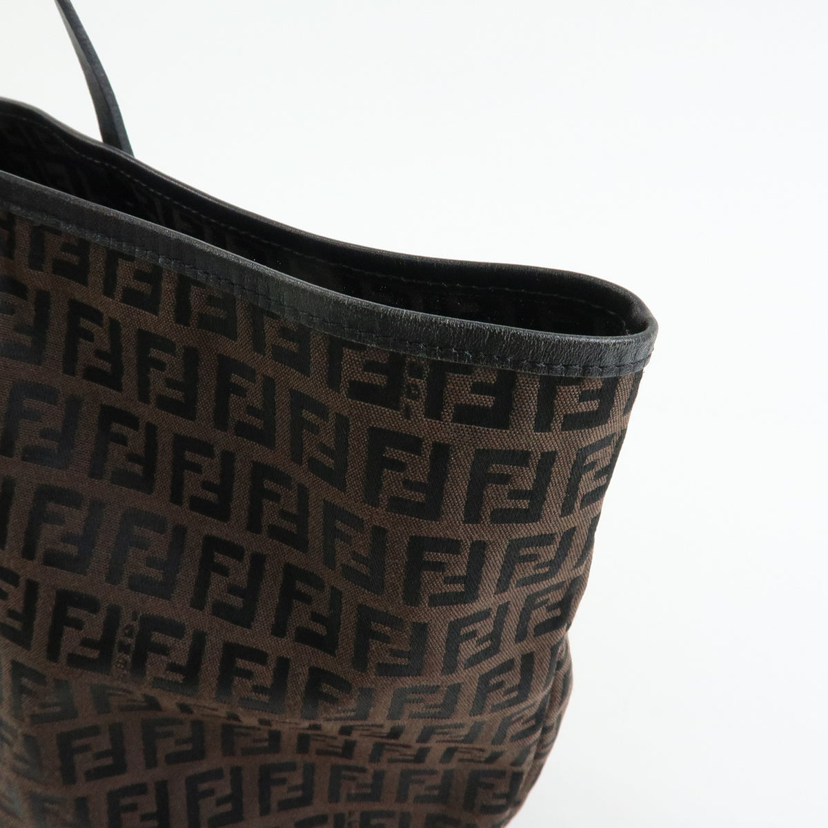 FENDI Zucchino Canvas Leather Tote Bag Black Brown