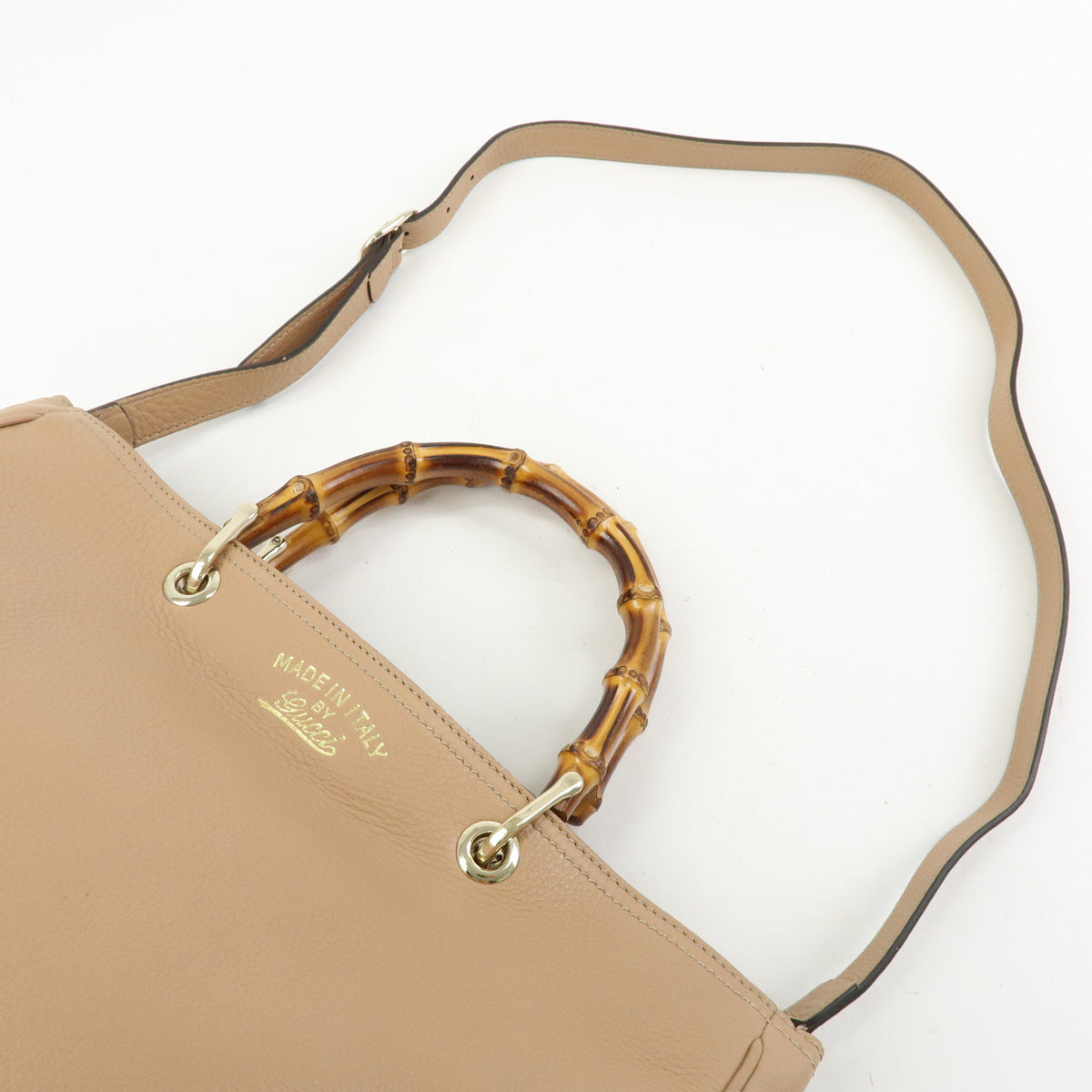 GUCCI Bamboo Shopper Medium 2Way Bag Shoulder Bag Hand Bag Beige 323660