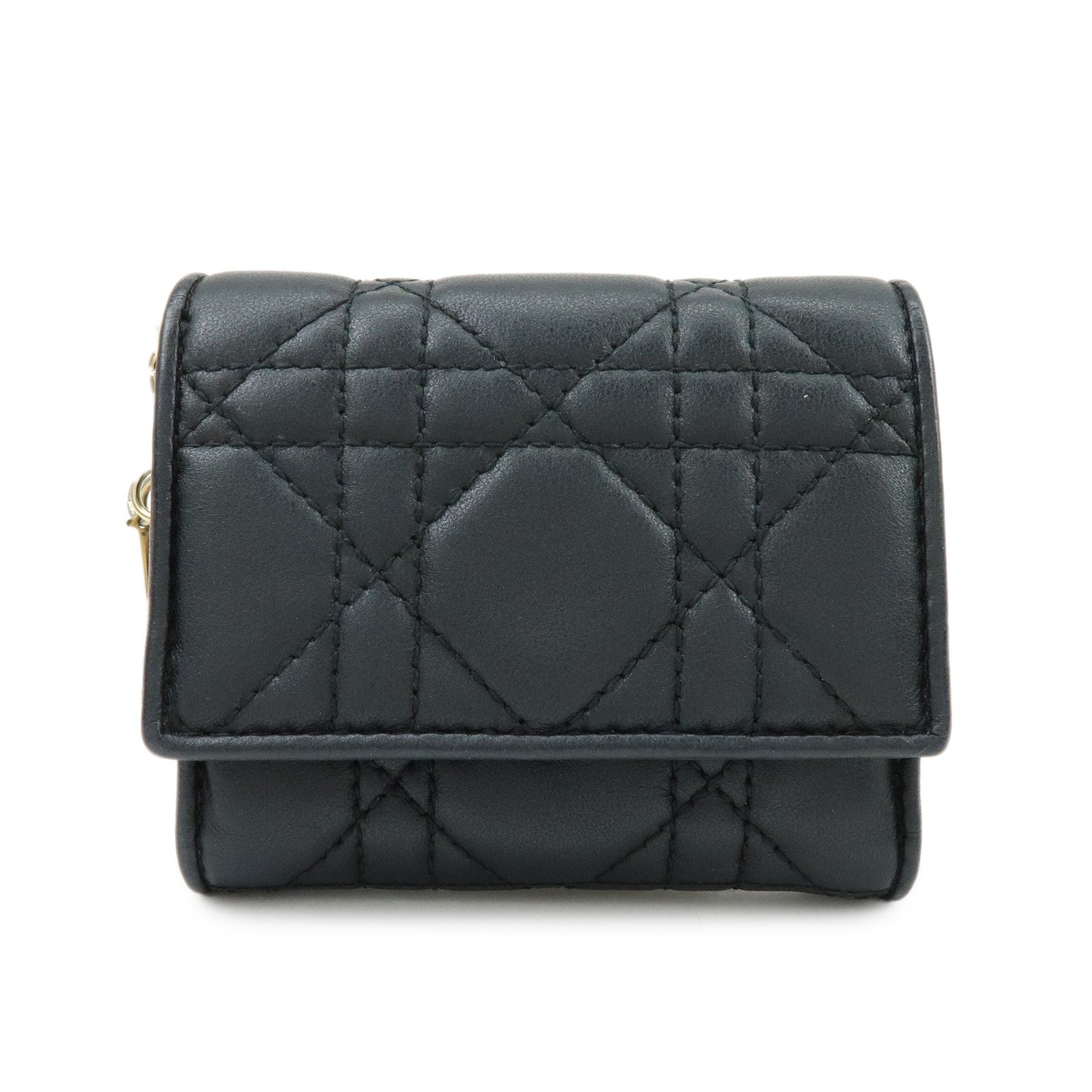 Christian Dior Cannage Leather Bi-fold Compact Wallet Black
