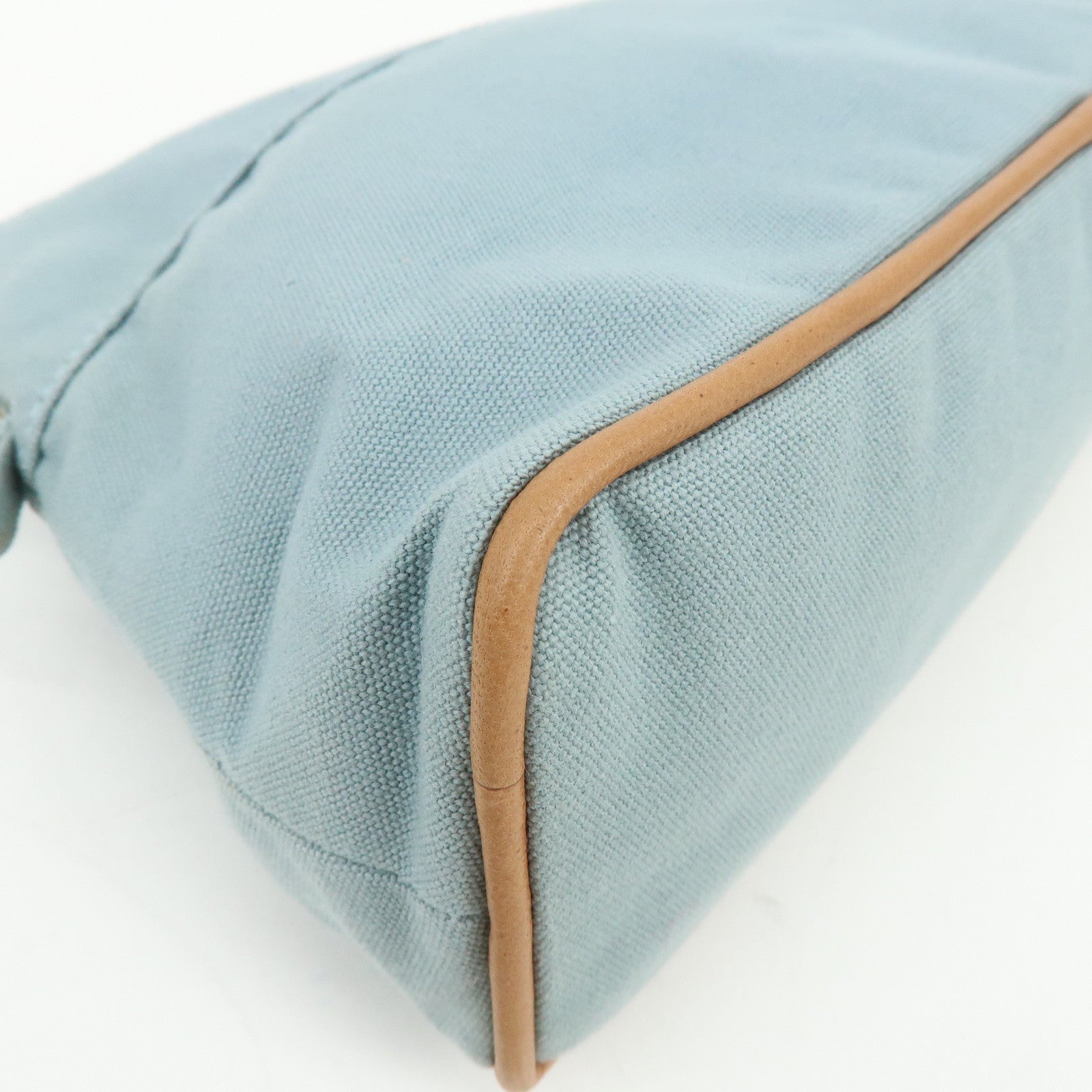 HERMES Bolide Pouch MM Cotton Leather Cosmetic Pouch Light Blue Brown
