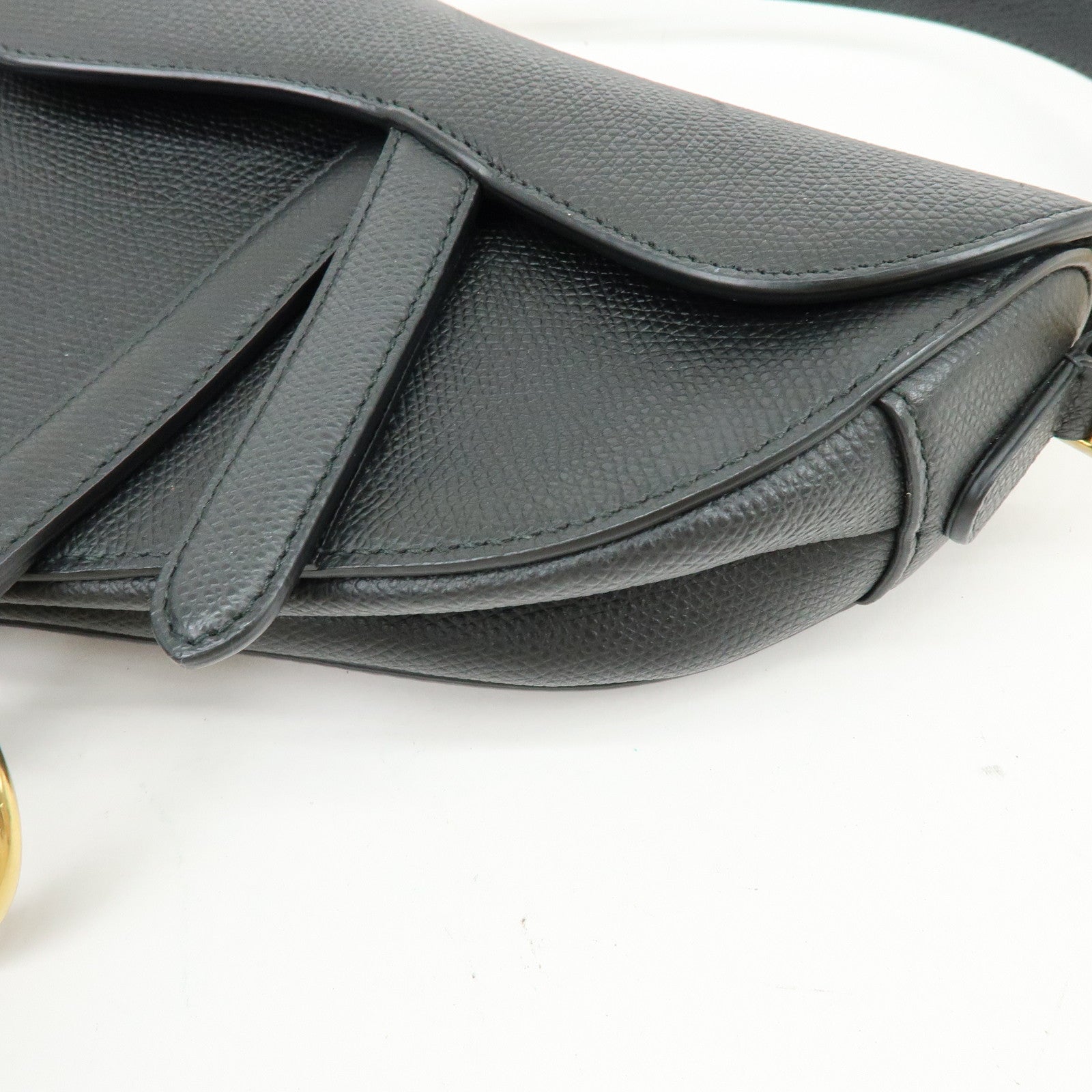 Christian Dior CD Logo Saddle Bag Leather Hand Bag Black