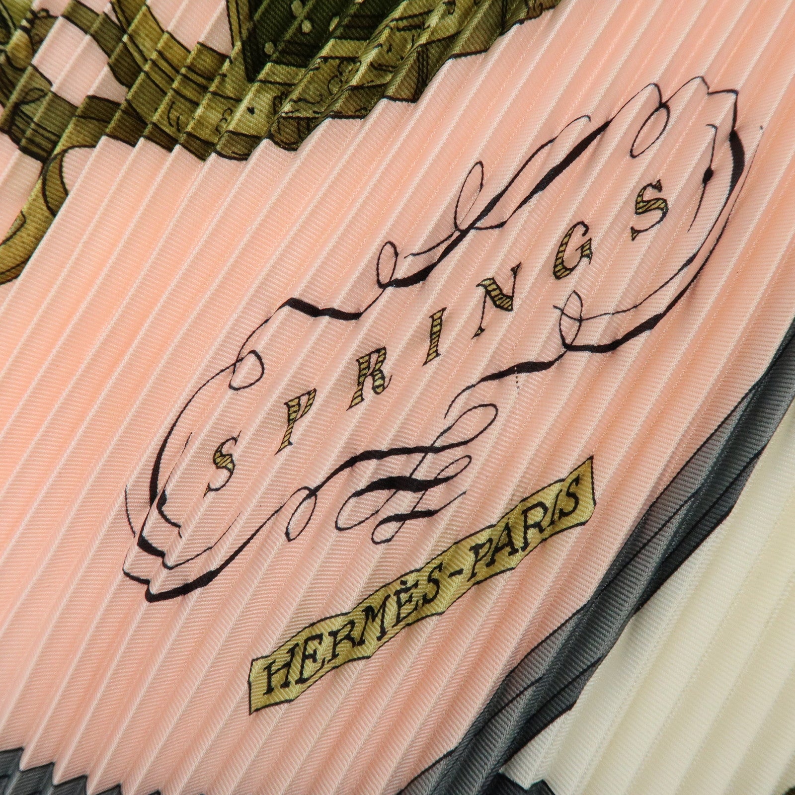 HERMES Pleated Carre 90 Silk 100% SPRINGS Light Pink