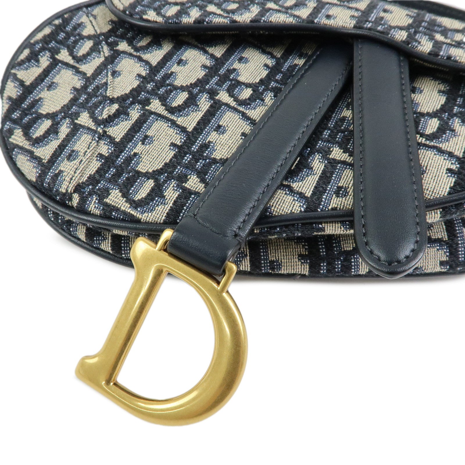Christian Dior Saddle Bag Oblique Mini Jaquard Leather 2Way Bag Navy