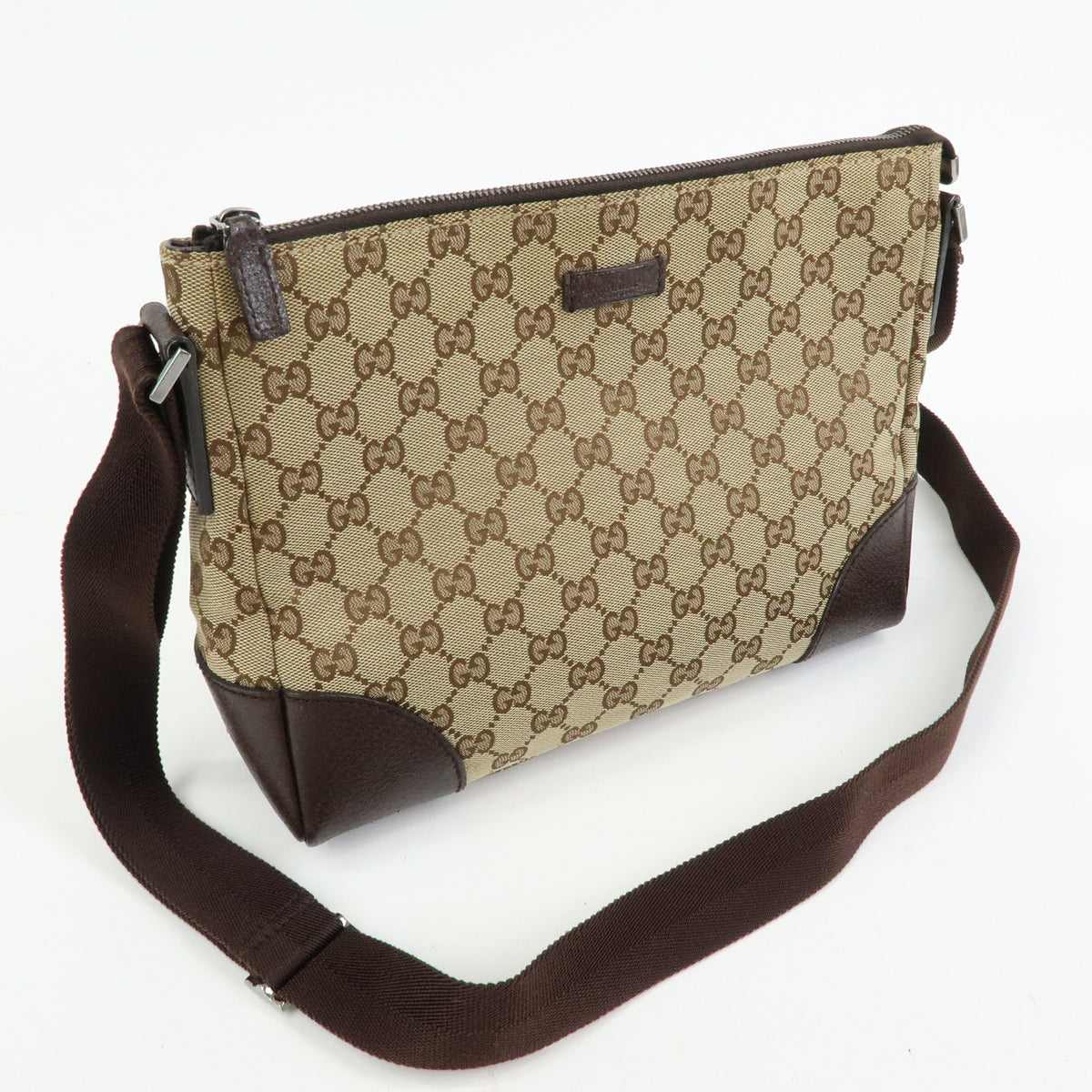 GUCCI GG Canvas Leather Shoulder Bag Crossbody Bag Beige Brown 114273