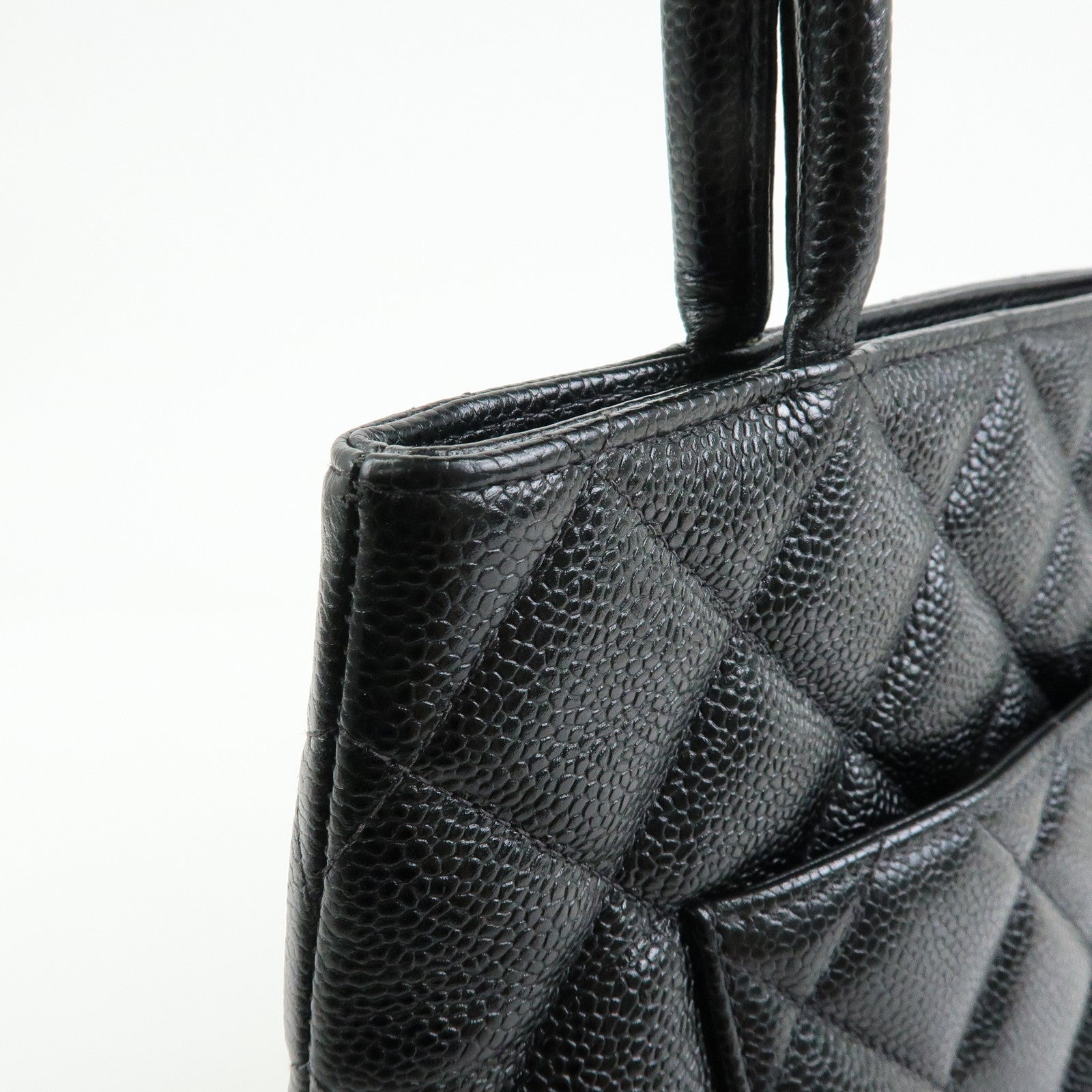 CHANEL Medallion Matelasse COCO Mark Caviarskin Tote Bag Black A01804