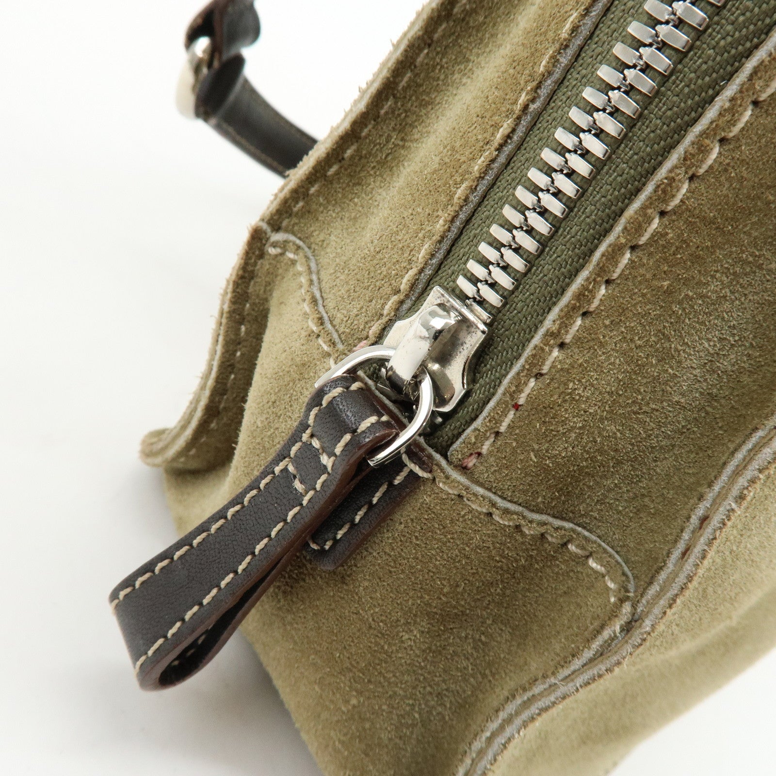 LOEWE Anagram Suede Leather Hand Bag Tote Bag Studs Khaki Brown