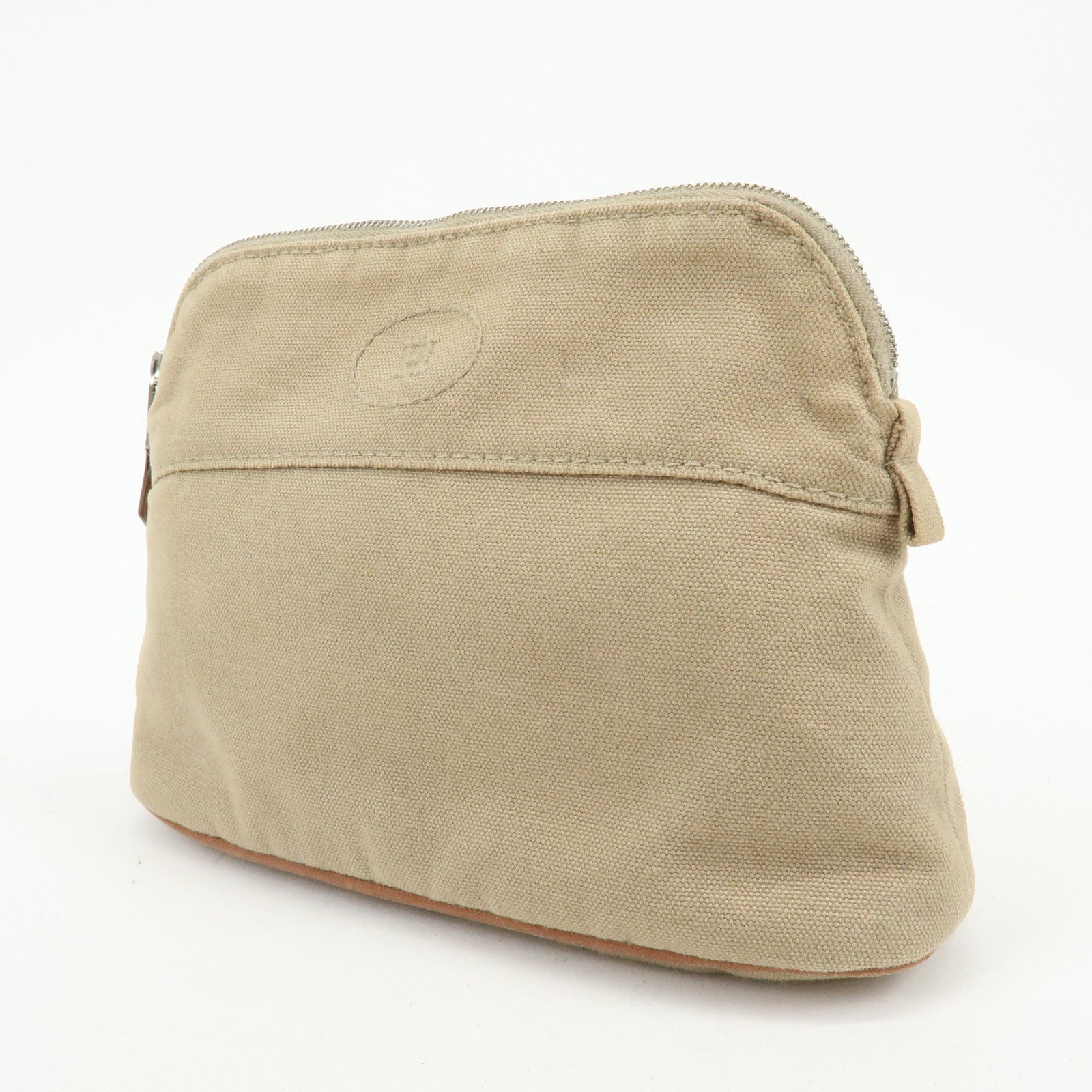 HERMES Bolide Mini Cotton Leather Canvas Pouch Cosmetic Pouch Beige