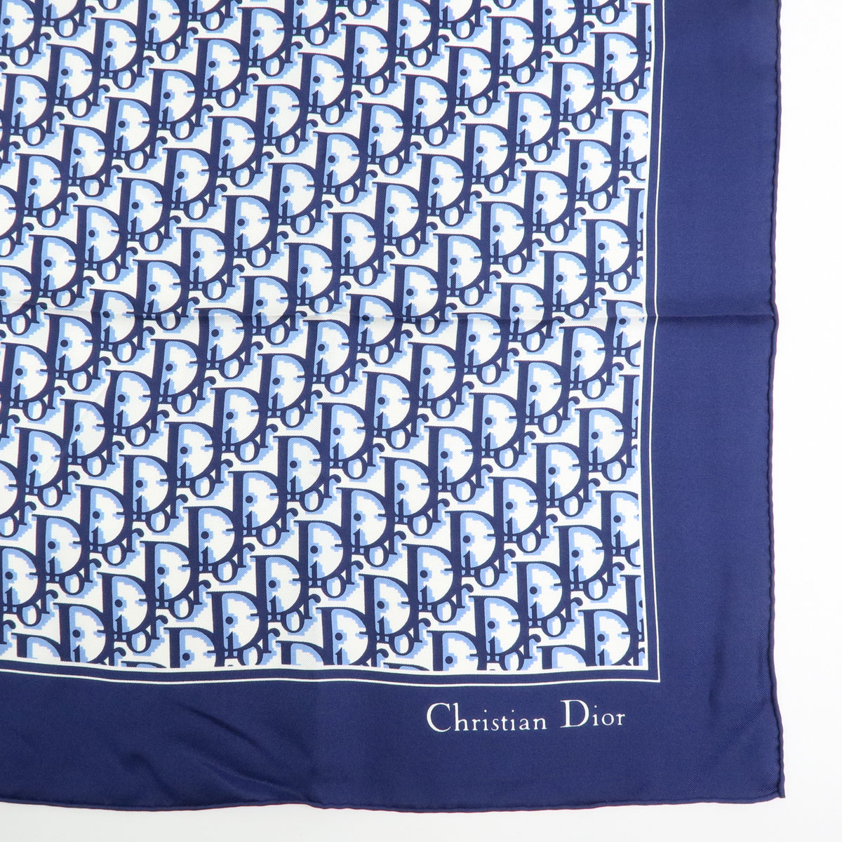 Christian Dior Trotter Silk 100% Scarf Navy White