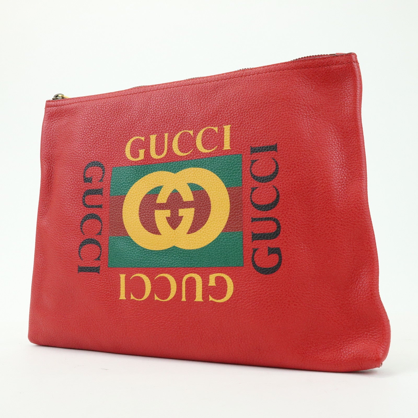 GUCCI Vintage Logo Portfolio Leather Clutch Bag Pouch Red