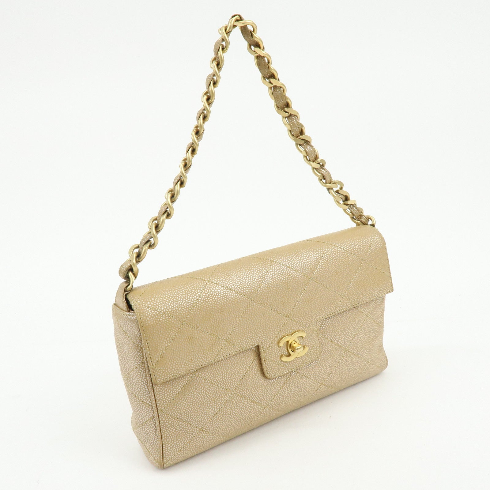 CHANEL COCO Mark Matelasse Caviarskin Flap Chain Shoulder Bag Beige
