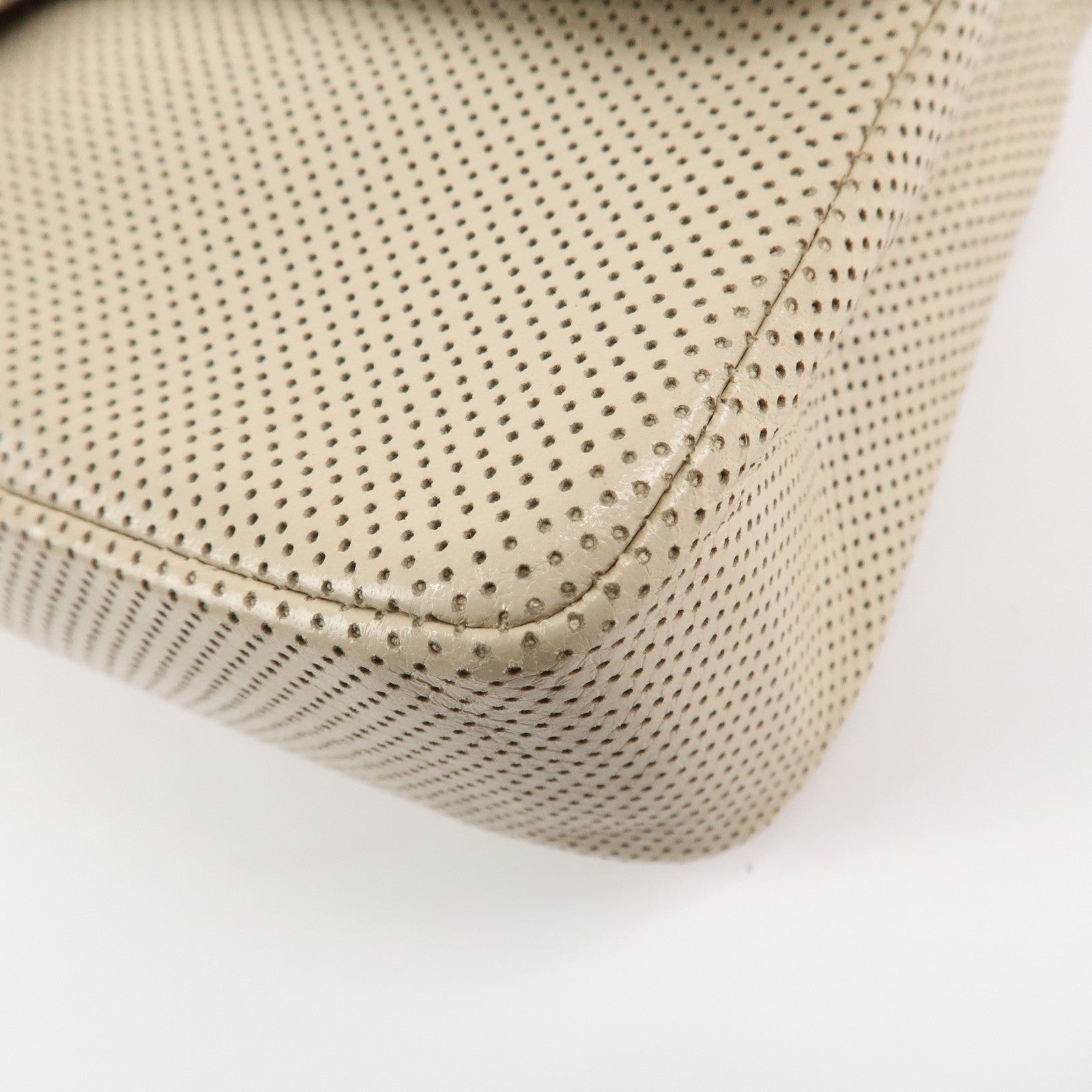 CHANEL COCO Mark Punching Leather Shoulder Bag Hand Bag Beige Red Used