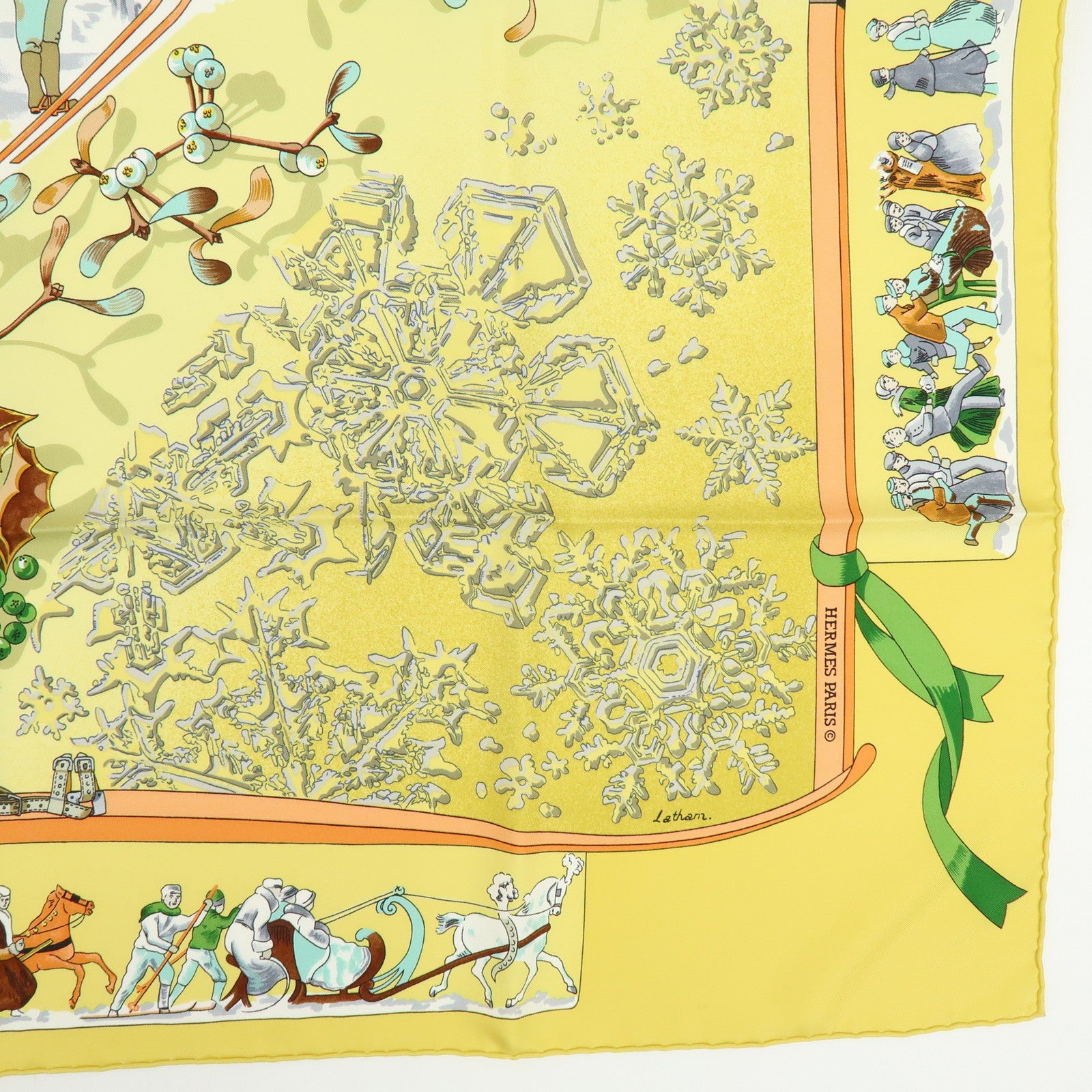 HERMES Carre 90 Silk 100% Scarf  Neige d'Antan Yellow