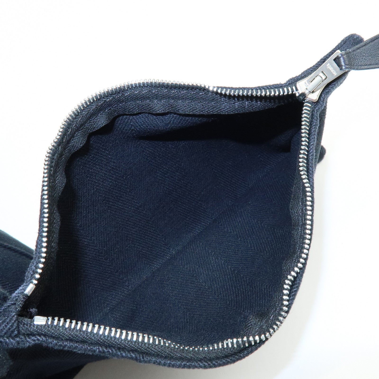 HERMES Valparaiso Long PM Toile Chevron Leather Hand Bag Black