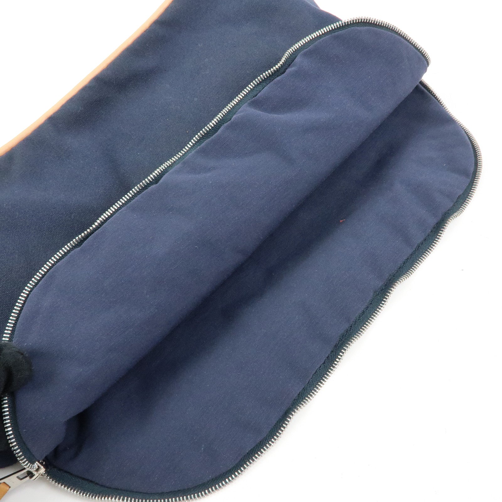 HERMES Bolide Pouch GM Cotton Leather Cosmetic Pouch Navy