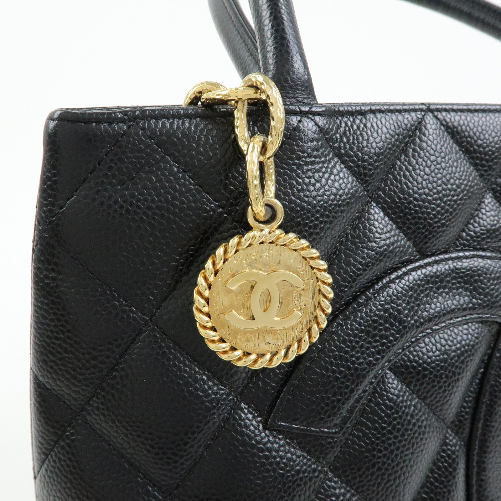 CHANEL Matelasse COCO Mark Medallion Tote Bag Hand Bag Black A01804