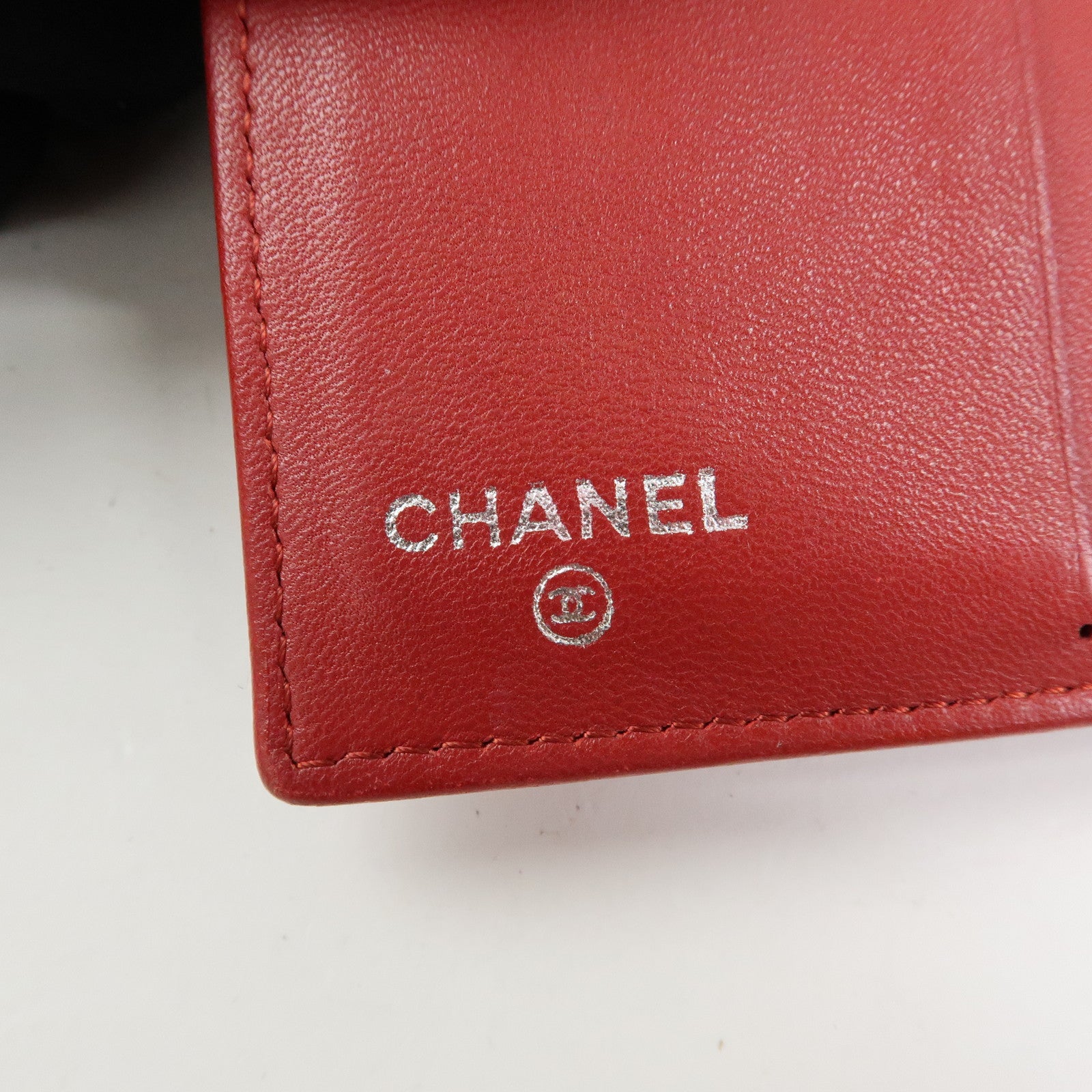 CHANEL Camellia COCO Mark Lamb Skin Bi-fold Compact Wallet Red A47422