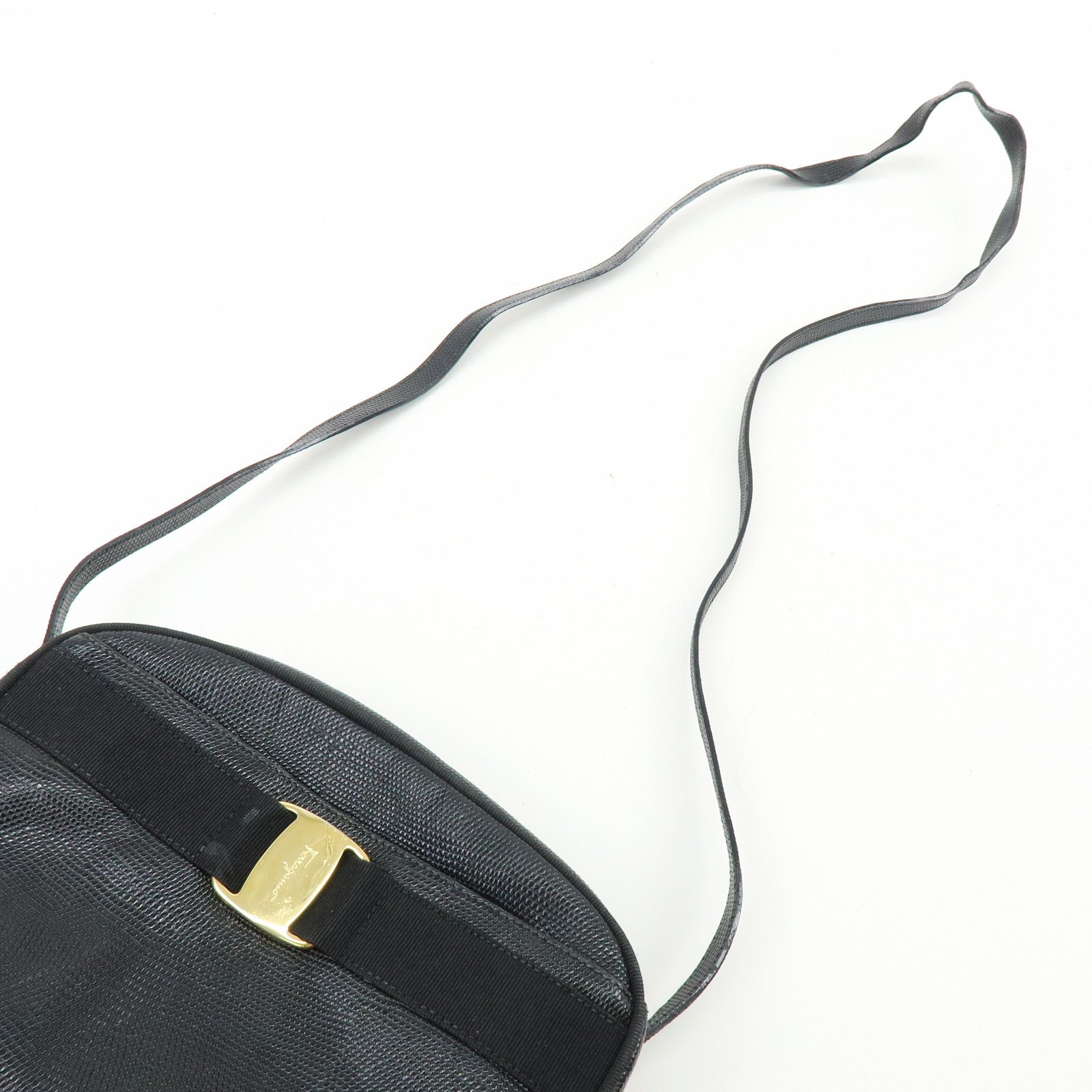 Ferragamo Vara Embossed Leather Shoulder Crossbody Bag Black