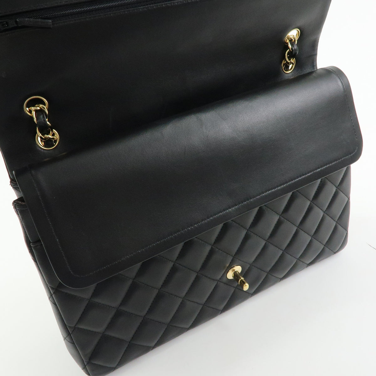 CHANEL Jumbo Matelasse 34 Lamb Skin Chain Shoulder Bag Black A01094
