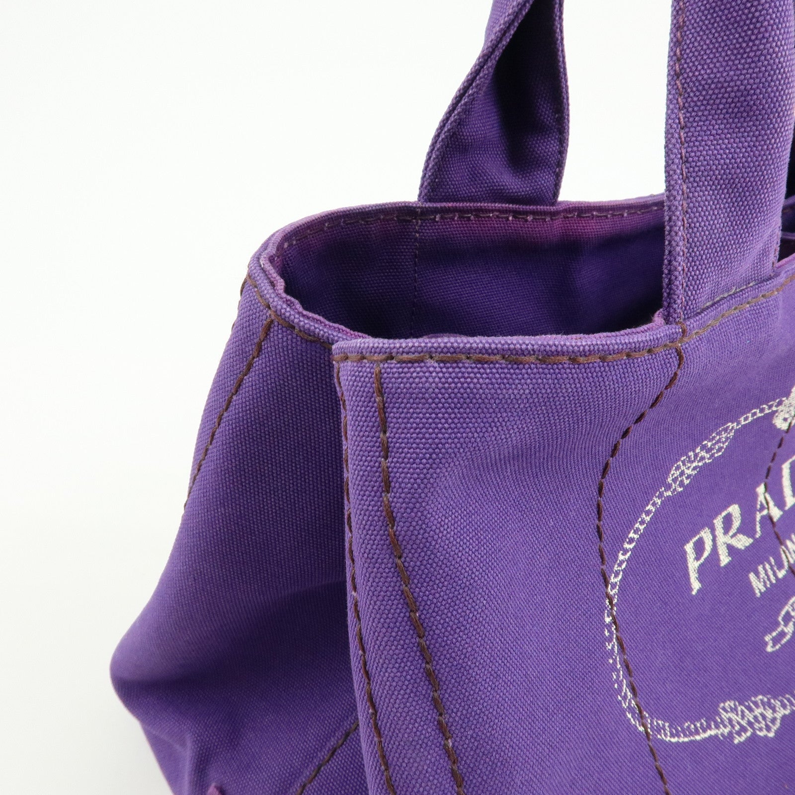 PRADA Canapa Triangle Logo Canvas Tote Bag Hand Bag Purple BN1877