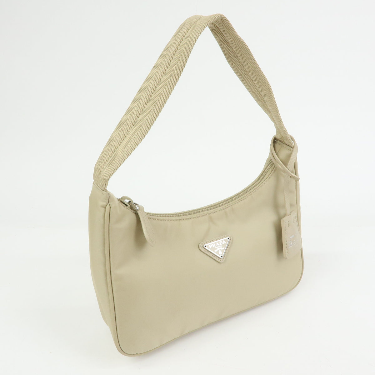 PRADA Triangle Logo Nylon Hand Bag Shoulder Bag Ivory 1NE515
