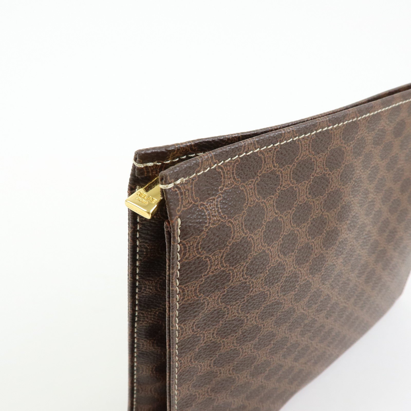 Celine Macadam PVC Leather Clutch Bag Flat Pouch Brown