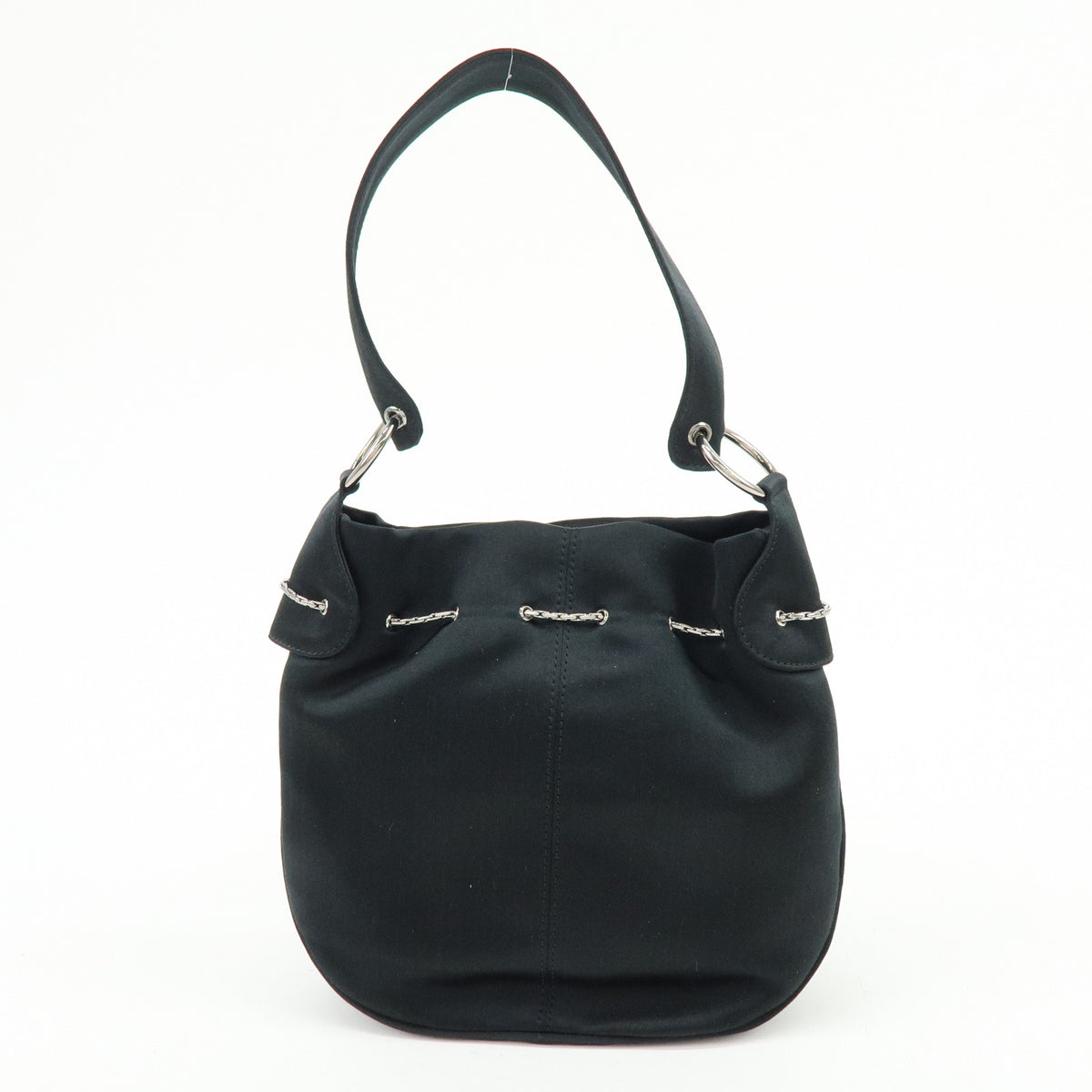 TOD'S Logo Nylon Shoulder Bag Hand Bag Black Silver