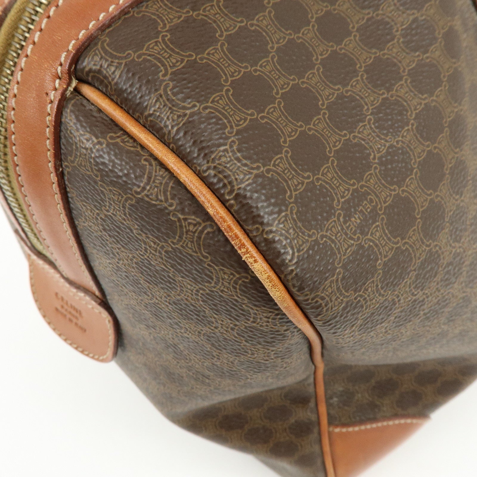 CELINE Macadam PVC Leather Boston Bag Hand Bag Brown
