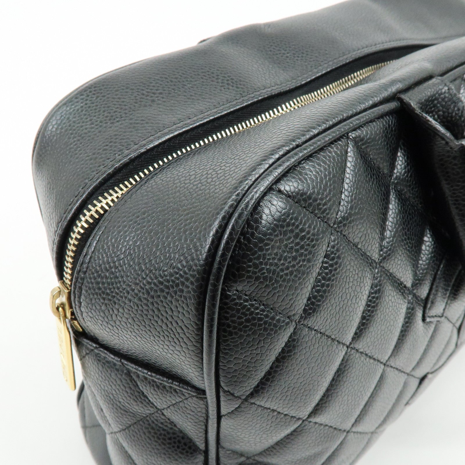 CHANEL Matelasse COCO Mark Caviarskin Boston Bag Hand Bag Black A20997