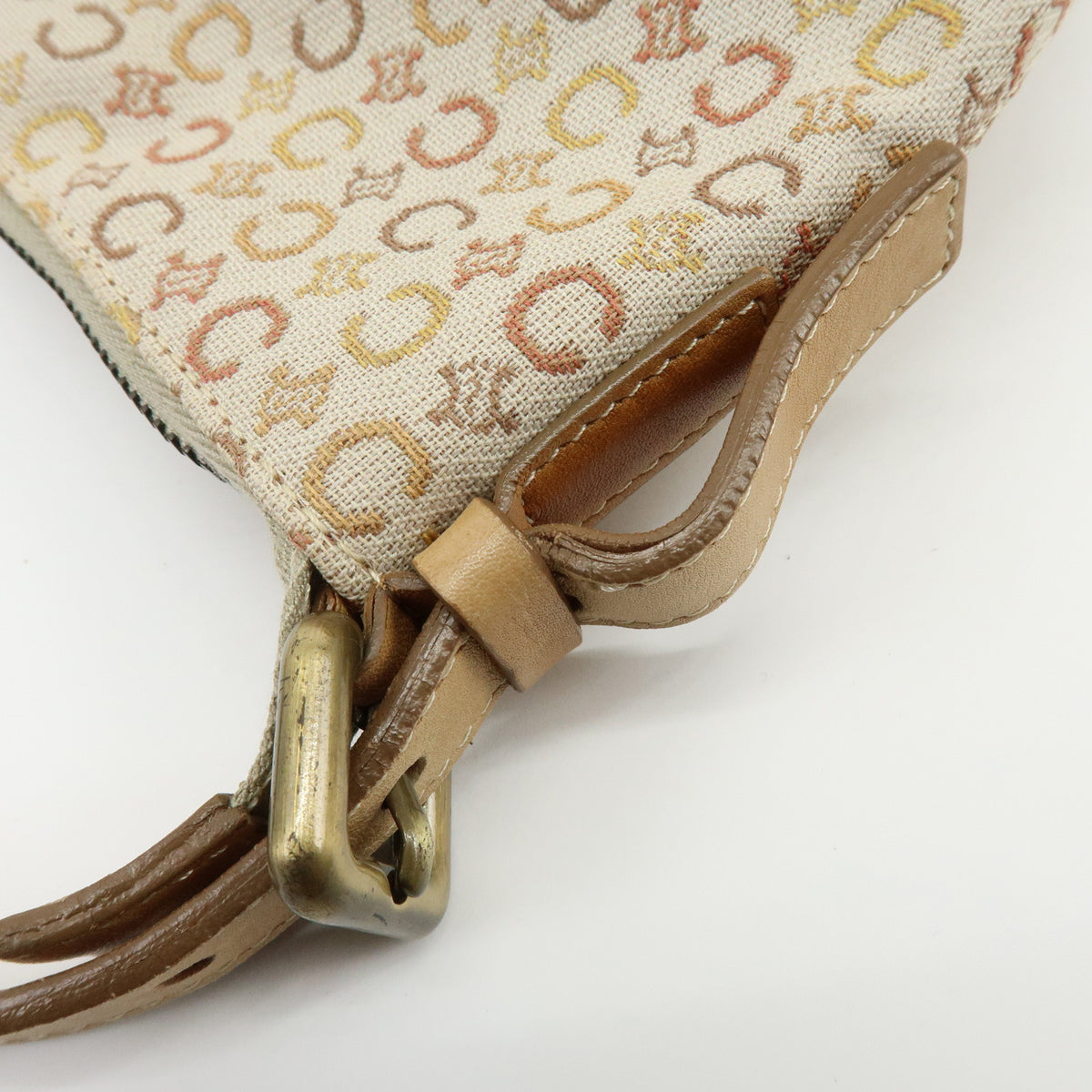 CELINE C Macadam Canvas Leather Shoulder Bag Hand Bag Beige