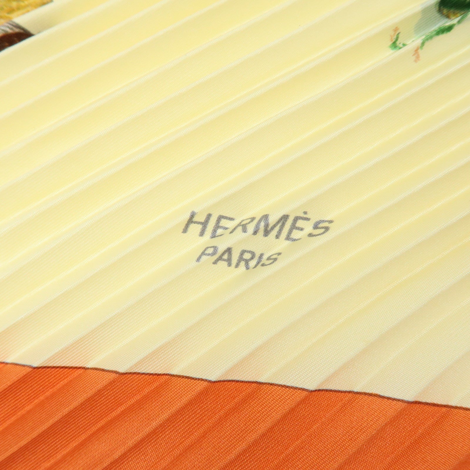 HERMES Pleats Carre Silk 100% Scarf LES INSECTES Cream Orange