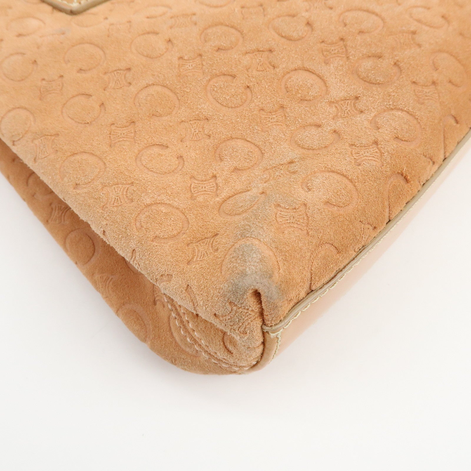 CELINE C Macadam Suede Leather Hand Bag Tote Bag Orange Beige
