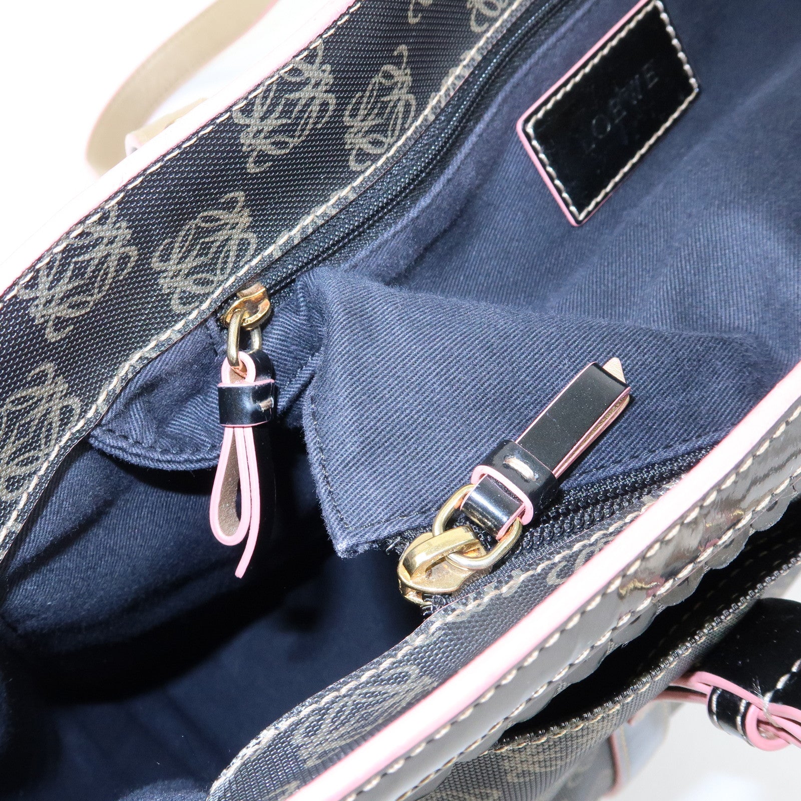 LOEWE Anagram PVC Patent Leather Tote Bag Shoulder Bag Black Pink
