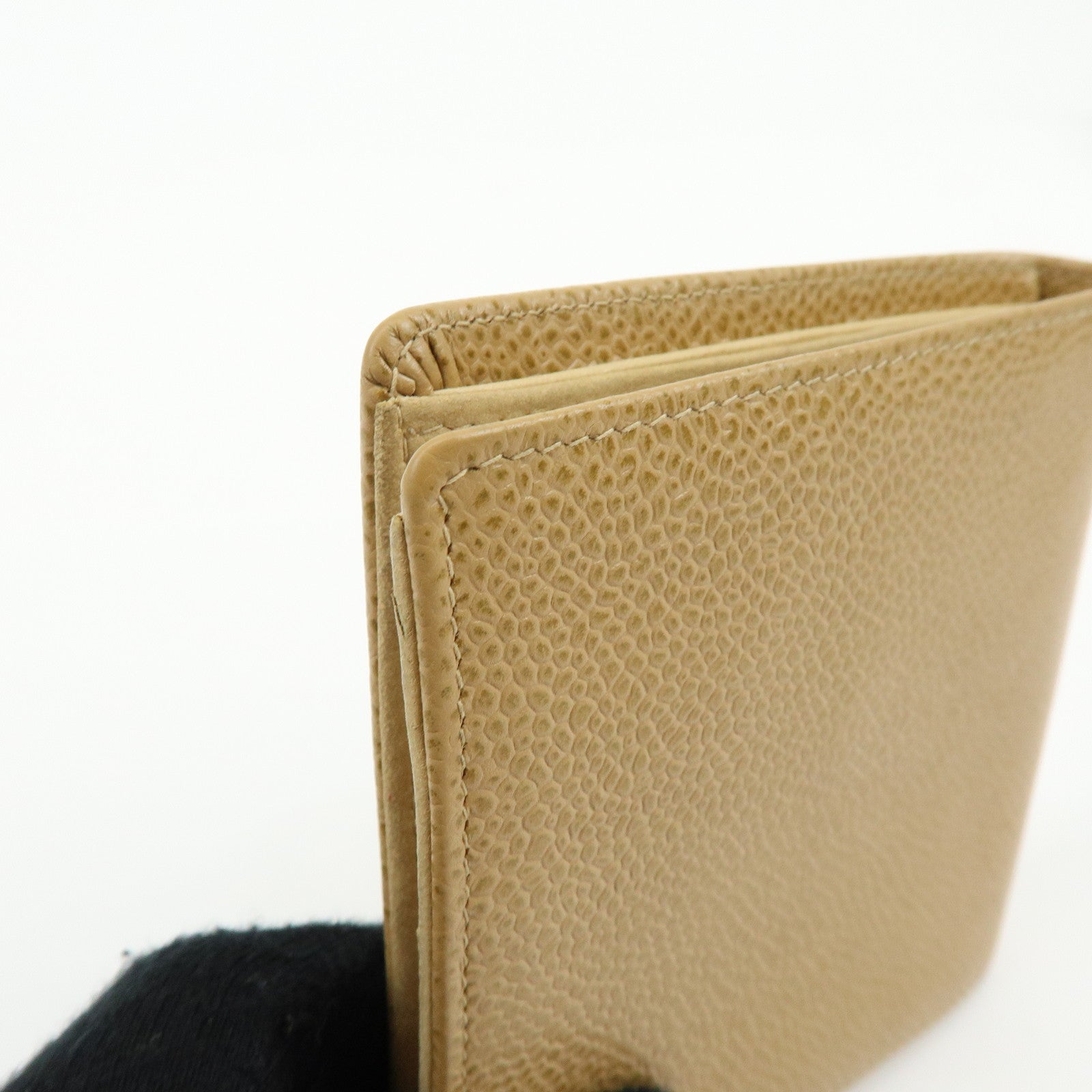 CHANEL COCO Mark Caviarskin Compact Wallet Beige
